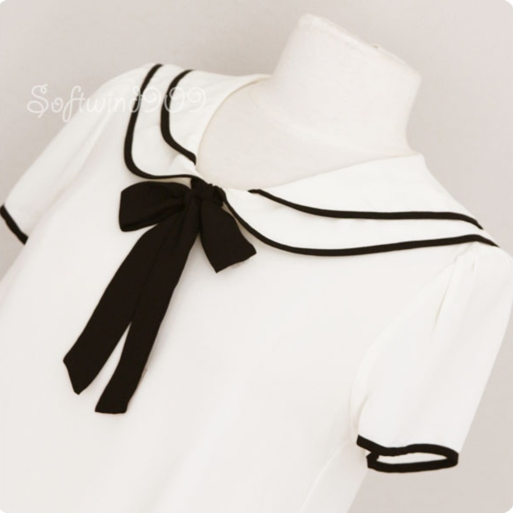 Ivory Sailor Peter Pan Collar Goth Lolita Blouse - Picture 5 of 8